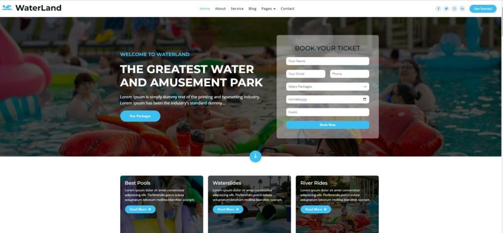 WaterLand – Bootstrap 5 Entertainment Website Template Free Download