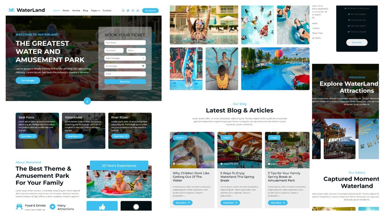 WaterLand – Bootstrap 5 Entertainment Website Template Free Download