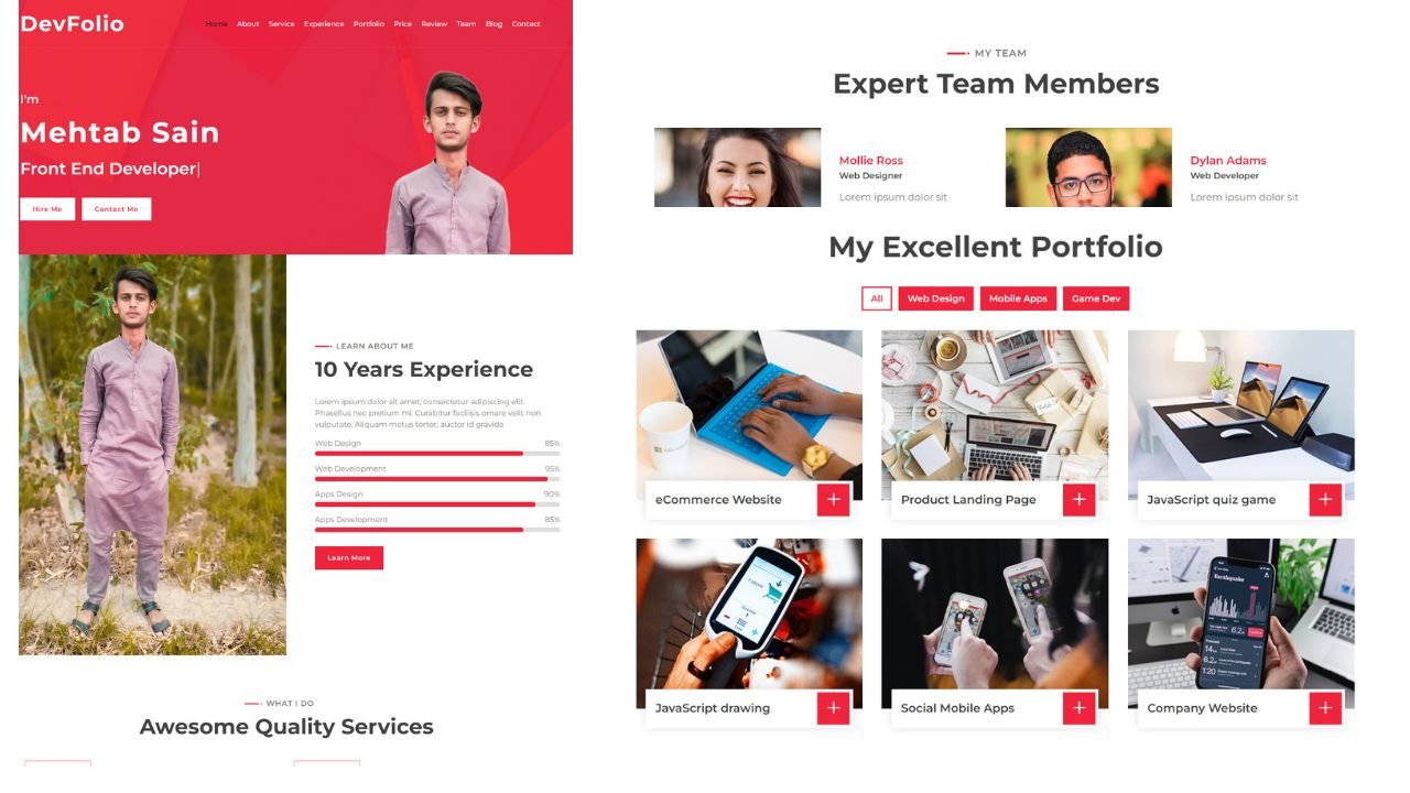DevFolio – Developer Portfolio Template Free Download