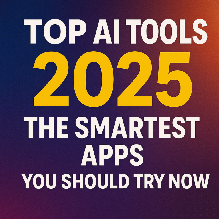 Eye-catching graphic for Top AI Tools 2025 showing AI robot and digital tools